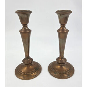 2 pc Set Vintage GORHAM Giftware L23 Brass Candle Holders Pair Weighed Classy